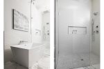 Master bathroom shower and stand-alone bathtub 